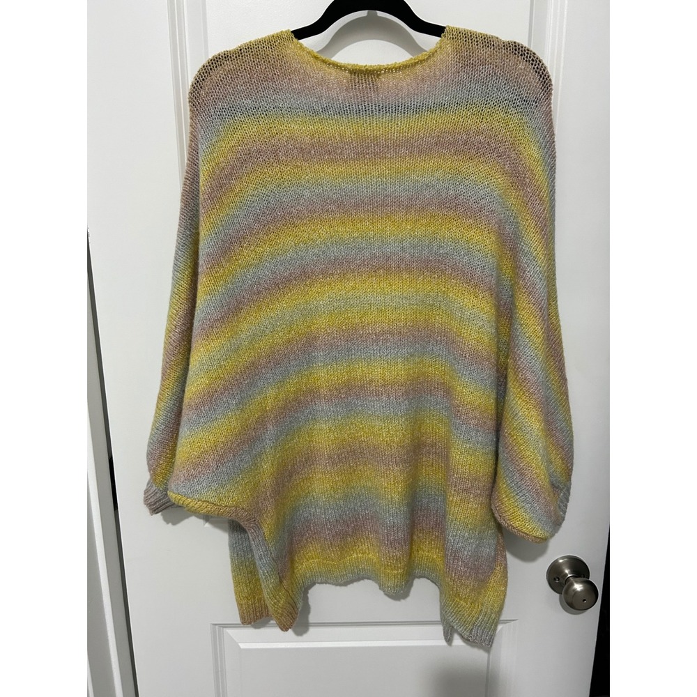 Wonderly Striped Open Front Cardigan Sweater Yellow Pink Gray Size S - Picture 2 of 5